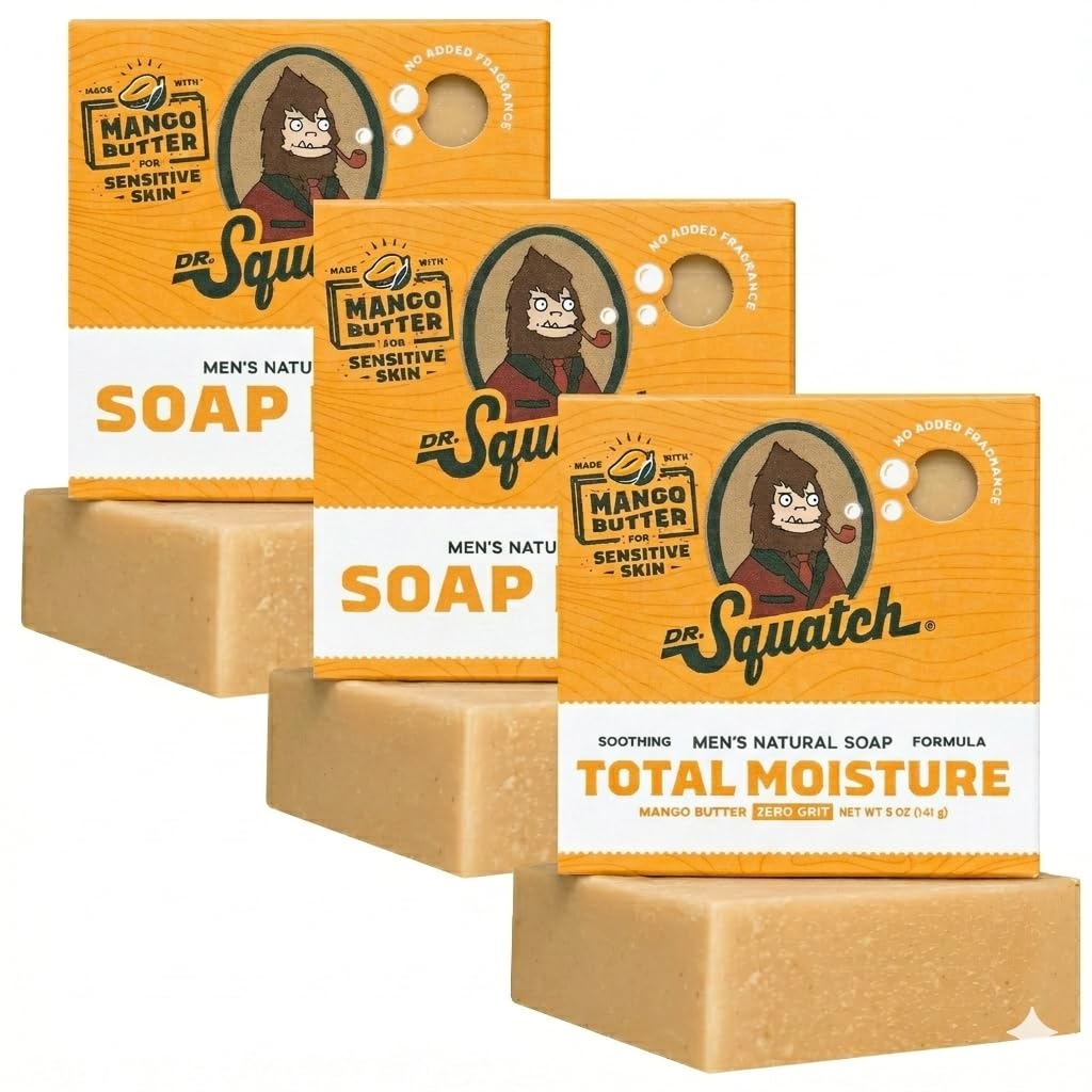 Dr. Squatch Natural Men’s Bar Soap - Cold Process Body Soap Bar with Natural Oils - Gifts for Men - Coconut Castaway, Fresh Falls & Cool Fresh Aloe (5 oz, 3-Pack)