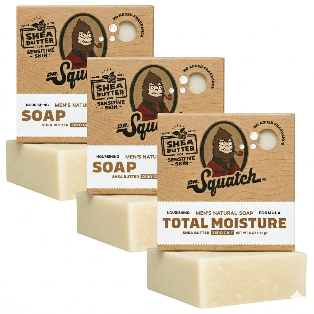 Dr. Squatch Natural Men’s Bar Soap - Cold Process Body Soap Bar with Natural Oils - Gifts for Men - Coconut Castaway, Fresh Falls & Cool Fresh Aloe (5 oz, 3-Pack)