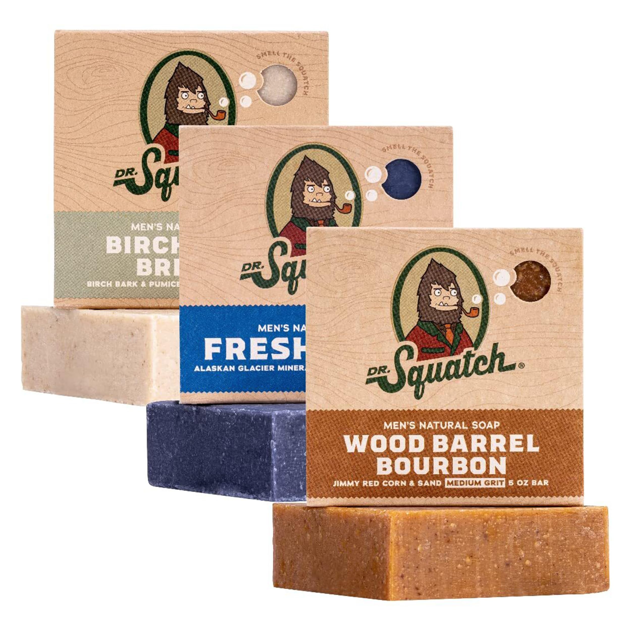 Dr. Squatch Natural Men’s Bar Soap - Cold Process Body Soap Bar with Natural Oils - Gifts for Men - Coconut Castaway, Fresh Falls & Cool Fresh Aloe (5 oz, 3-Pack)