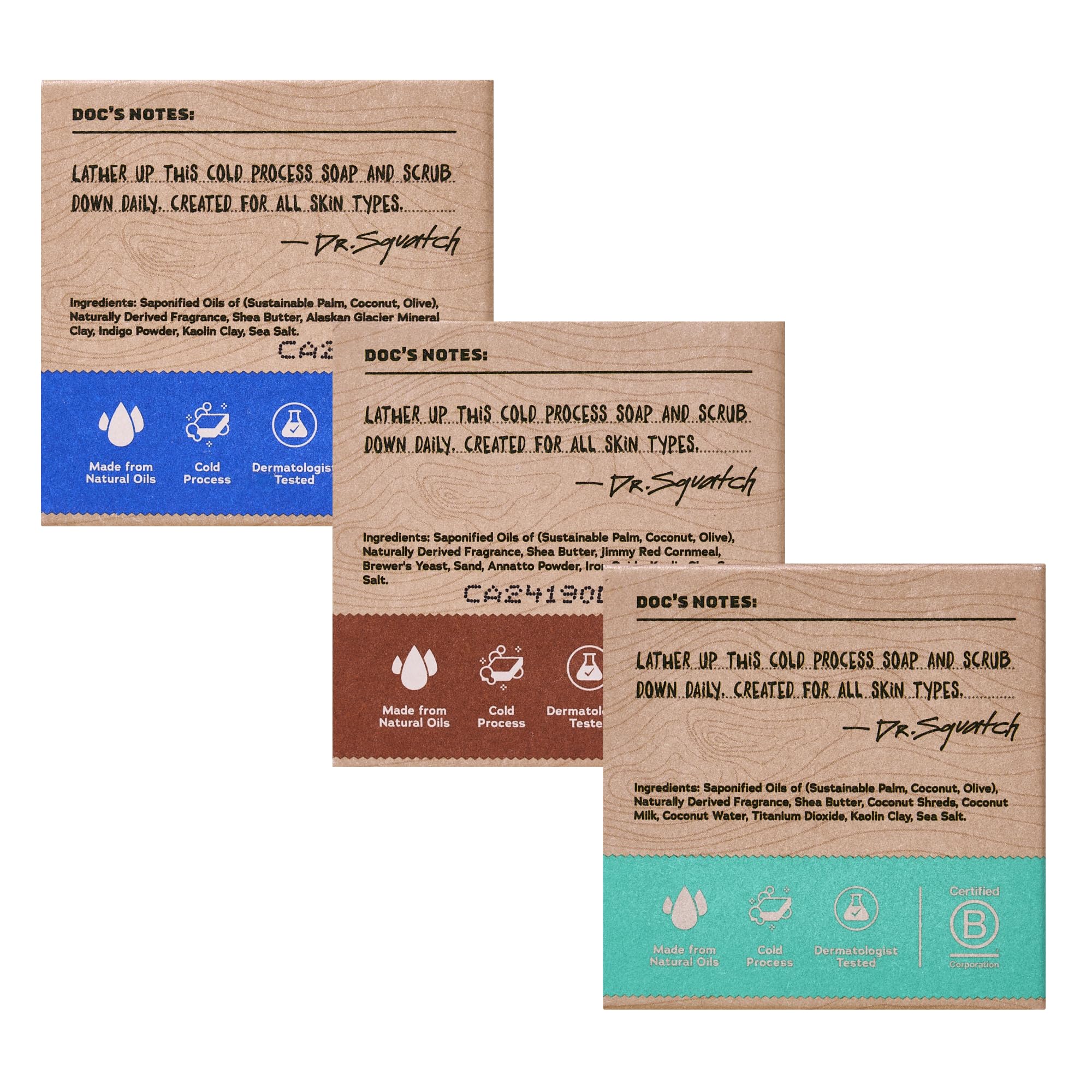 Dr. Squatch Natural Men’s Bar Soap - Cold Process Body Soap Bar with Natural Oils - Gifts for Men - Coconut Castaway, Fresh Falls & Cool Fresh Aloe (5 oz, 3-Pack)