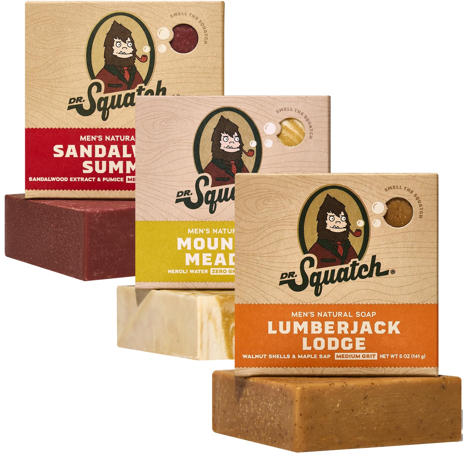 Dr. Squatch Natural Men’s Bar Soap - Cold Process Body Soap Bar with Natural Oils - Gifts for Men - Coconut Castaway, Fresh Falls & Cool Fresh Aloe (5 oz, 3-Pack)