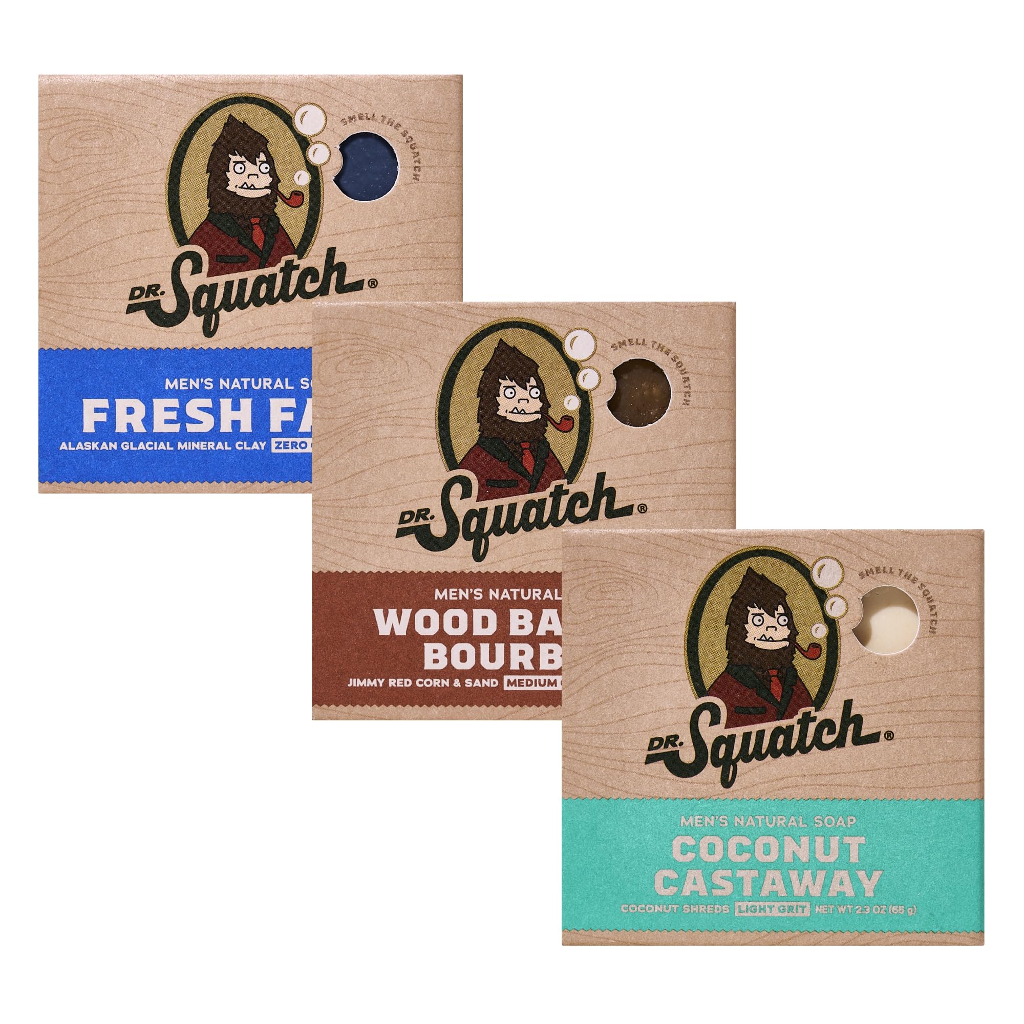 Dr. Squatch Natural Men’s Bar Soap - Cold Process Body Soap Bar with Natural Oils - Gifts for Men - Coconut Castaway, Fresh Falls & Cool Fresh Aloe (5 oz, 3-Pack)