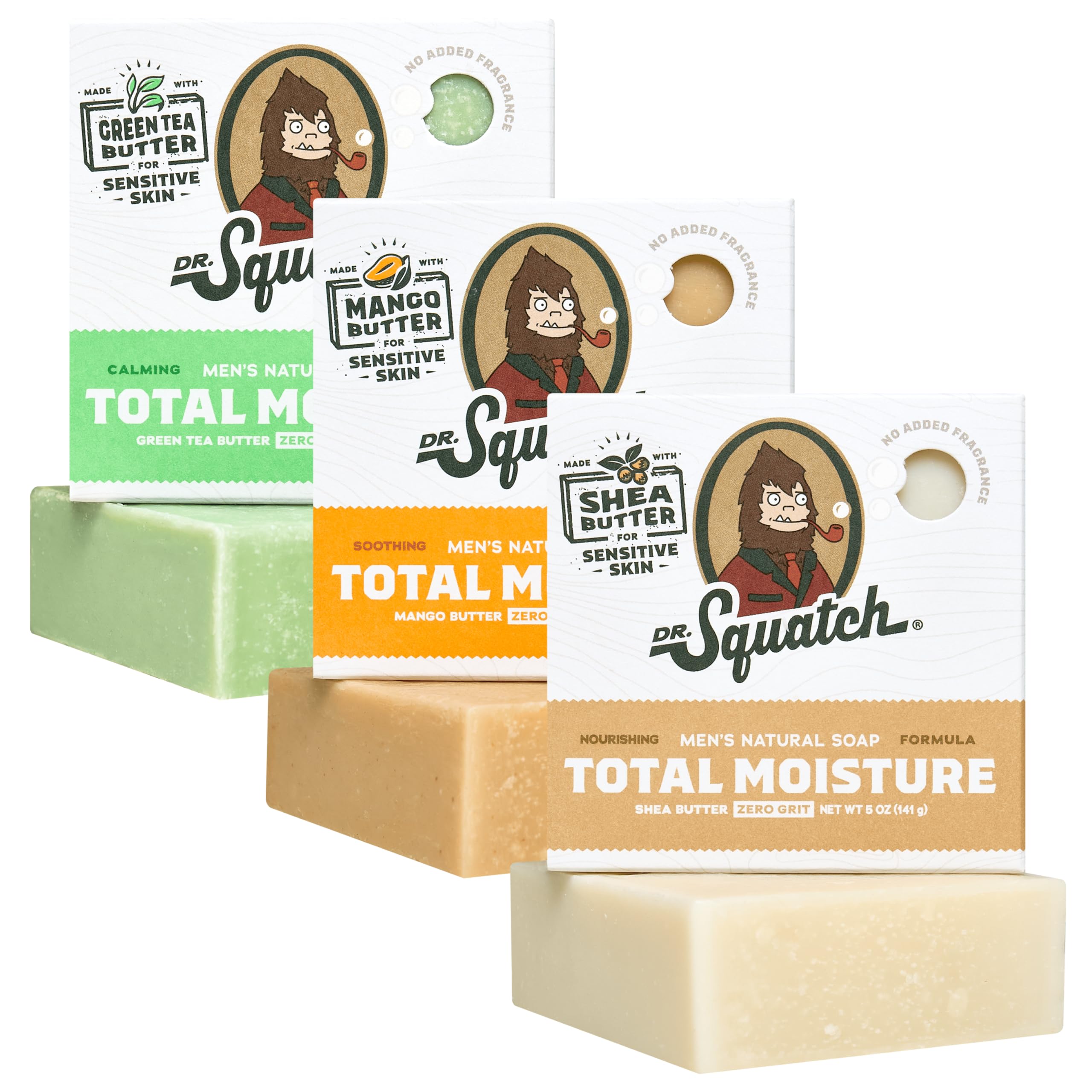 Dr. Squatch Natural Men’s Bar Soap - Cold Process Body Soap Bar with Natural Oils - Gifts for Men - Coconut Castaway, Fresh Falls & Cool Fresh Aloe (5 oz, 3-Pack)